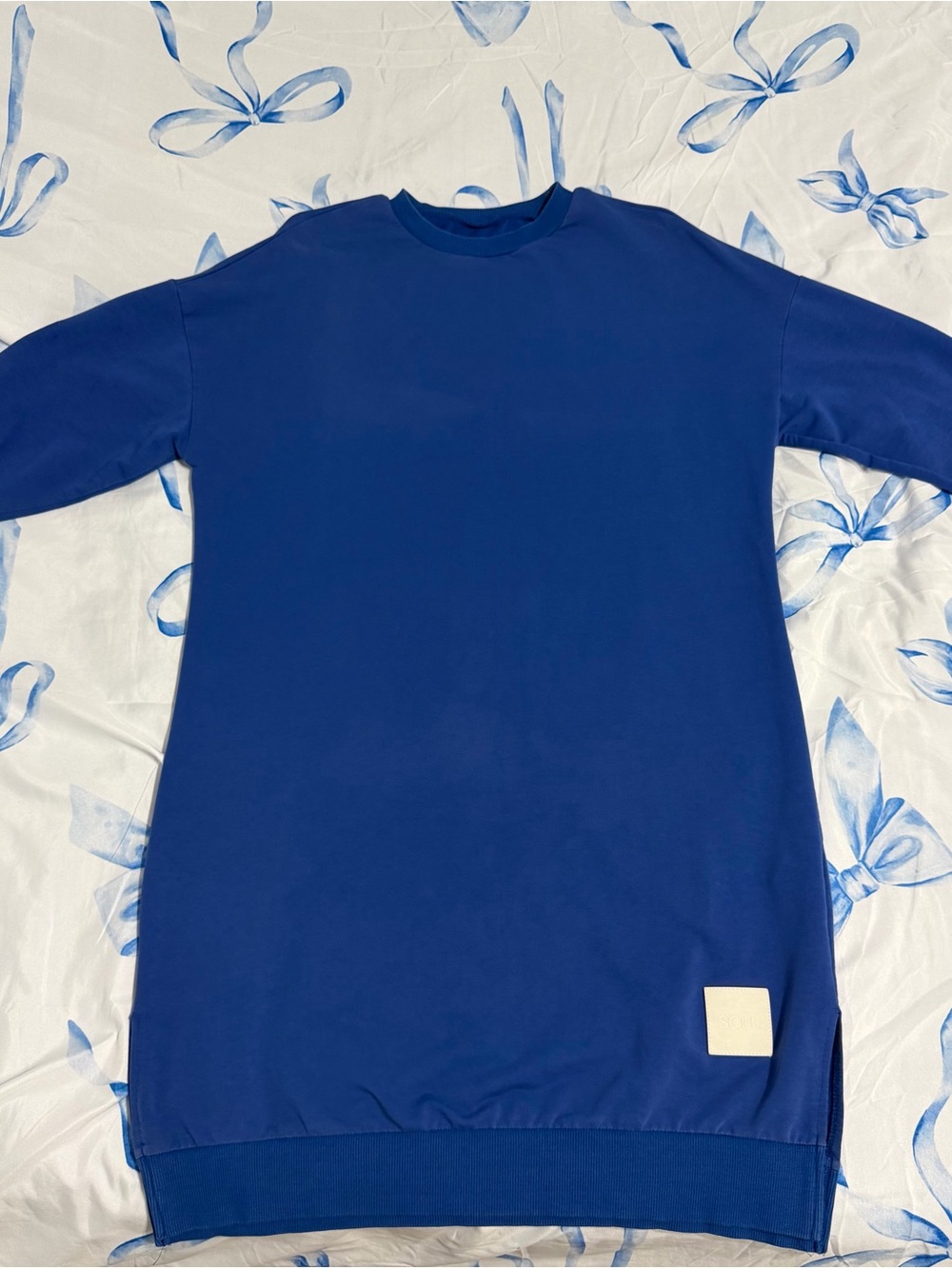 Minimal Longline Crewneck Sweatshirt Dress in Deep Blue
